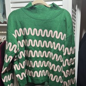 Maeve Green and Pink Wave Pattern Turtleneck Sweater